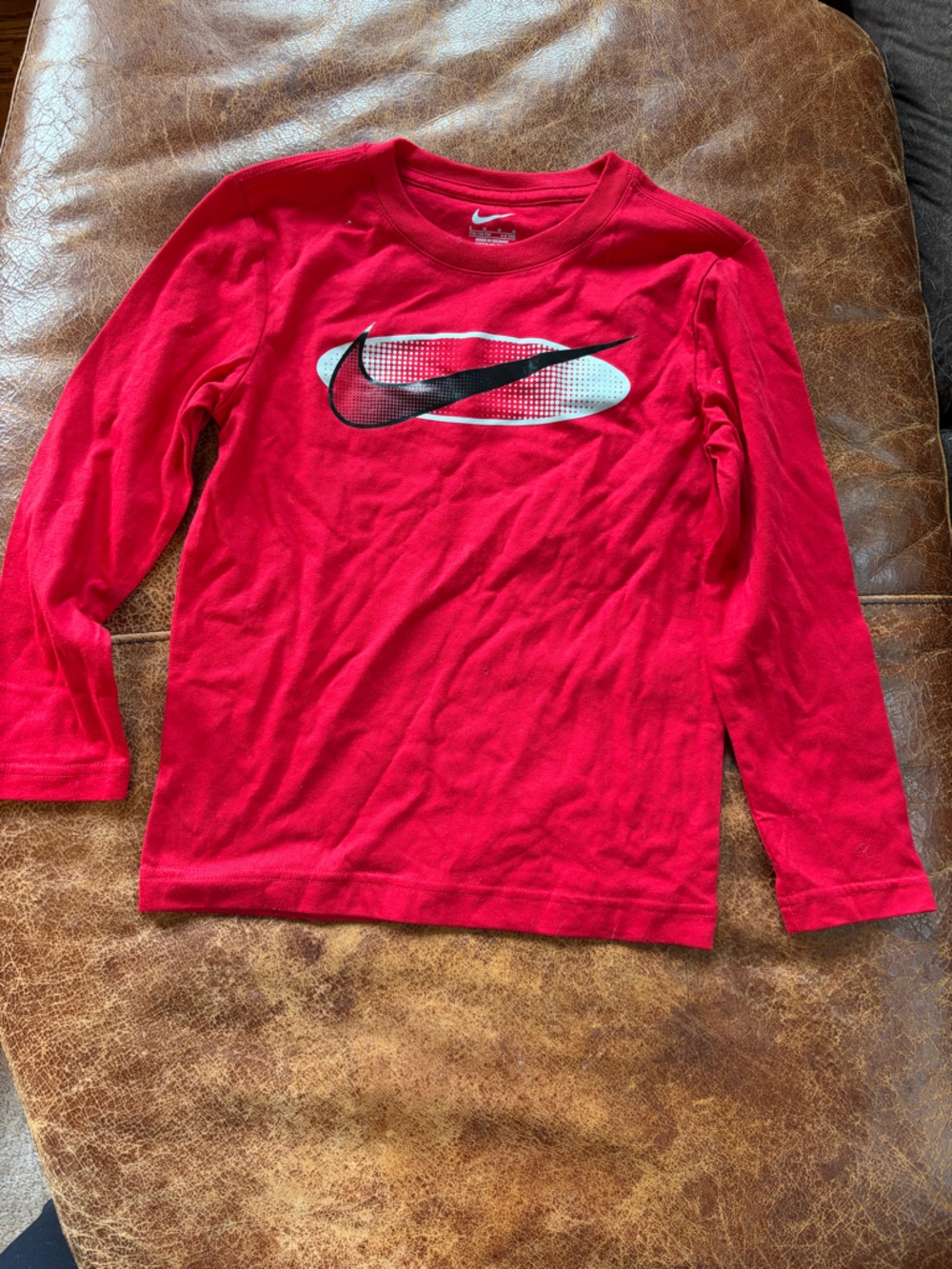 Nike Red Youth Long Sleeve Tee with White Swoosh